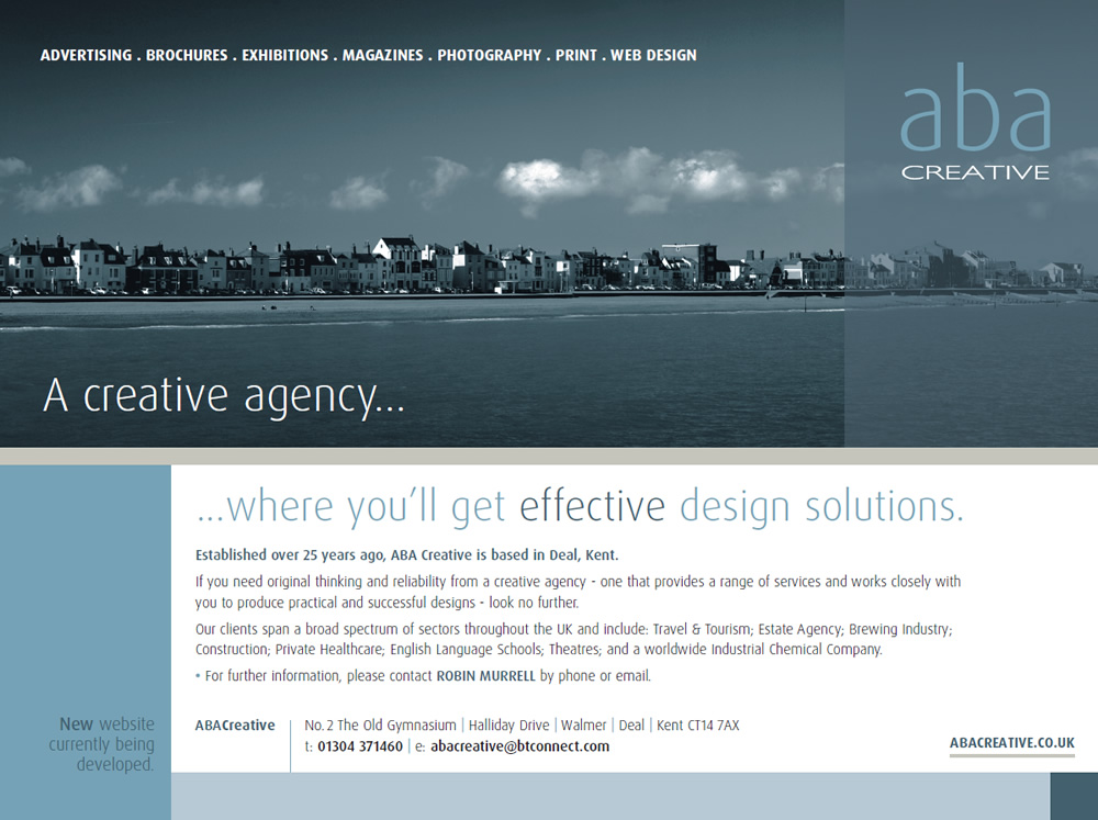 ABA Creative provide professional advertising services, brochure design, exhibition design, photography, web design in Sandwich, Kent