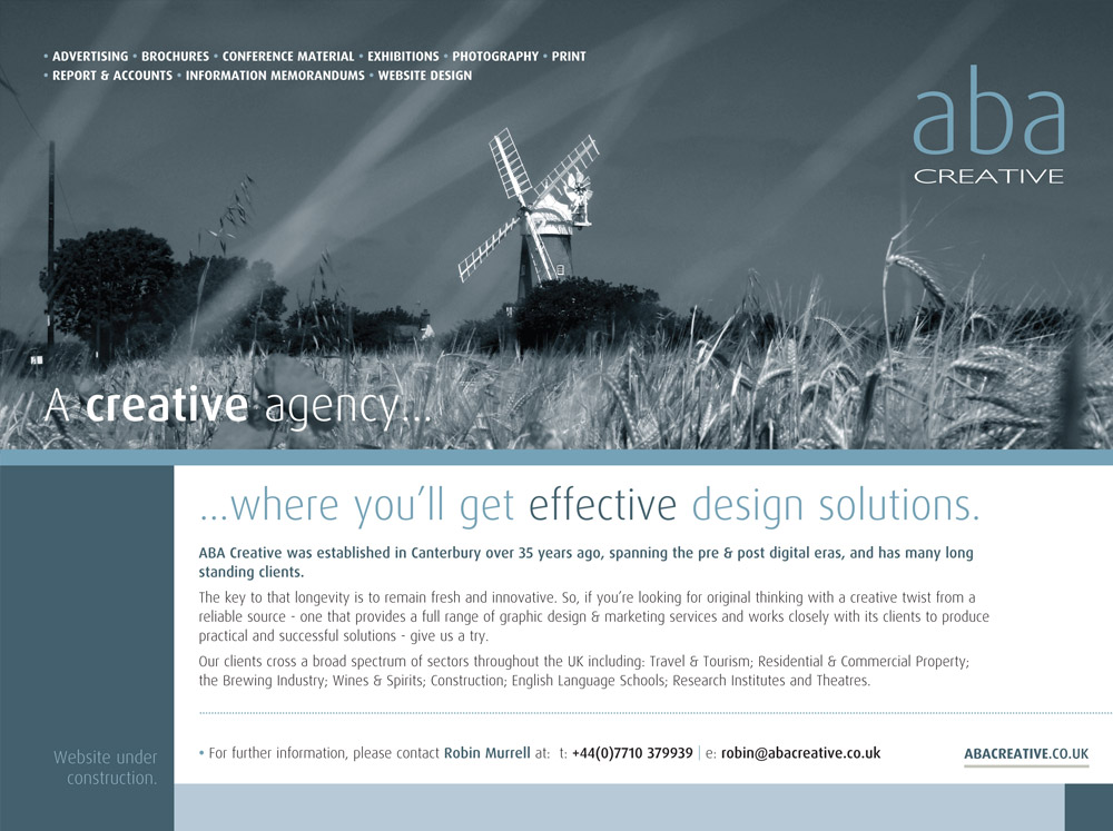 ABA Creative provide professional advertising services, brochure design, exhibition design, photography, web design